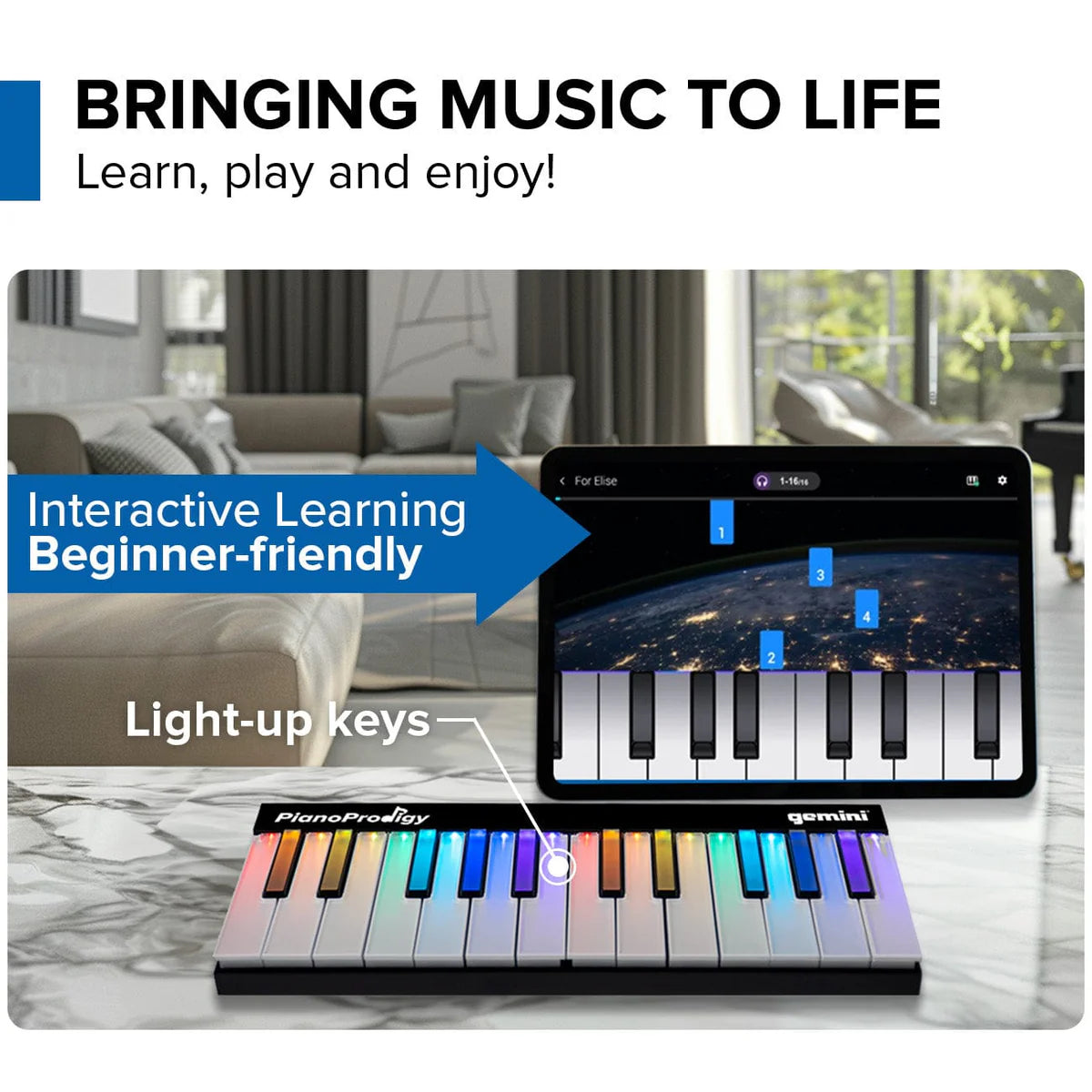 24-Key Smart Wireless Midi Keyboard - Portable Learning Piano With Light-Up Keys