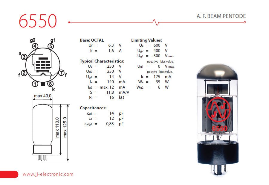 JJ Electronic - 6550 Vacuum Tube (Matched Pair) - La Boîte Musicale - Tubes - JJ Electronic - 