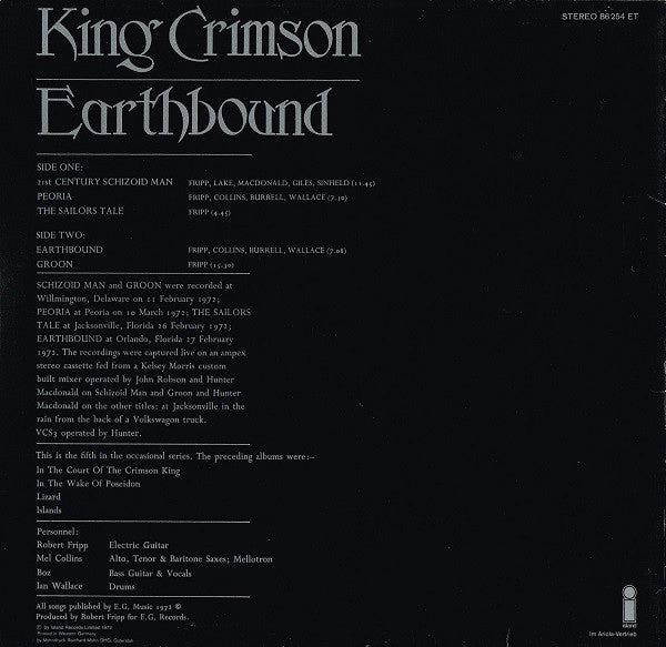 King Crimson - Earthbound - La Boîte Musicale - Vinyl Records - Vinyl Records - 