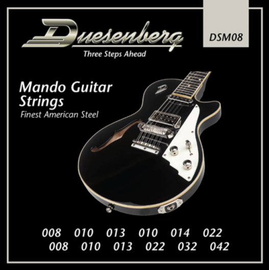 Duesenberg DSM08 Mando 12-String Strings, .008–.042 – string-set packaging with gauge information