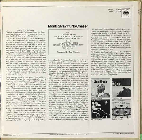 Monk - Straight - No Chaser - LP - La Boîte Musicale - Vinyl Records - Vinyl Records - 