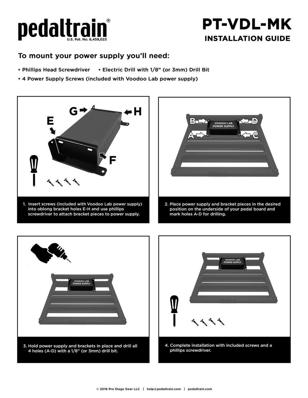 Pedaltrain Voodoo Lab Power Supply Mounting Kit for Novo, Classic, XD and Terra Series (PT-VDL-MK)