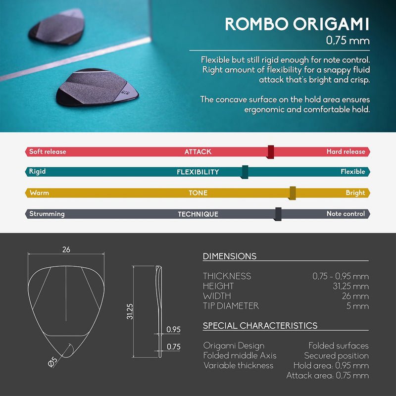 Rombo - The Rombo Origami Pick Set (4 guitar picks) Mixed colours - La Boîte Musicale - Rombo Picks - 