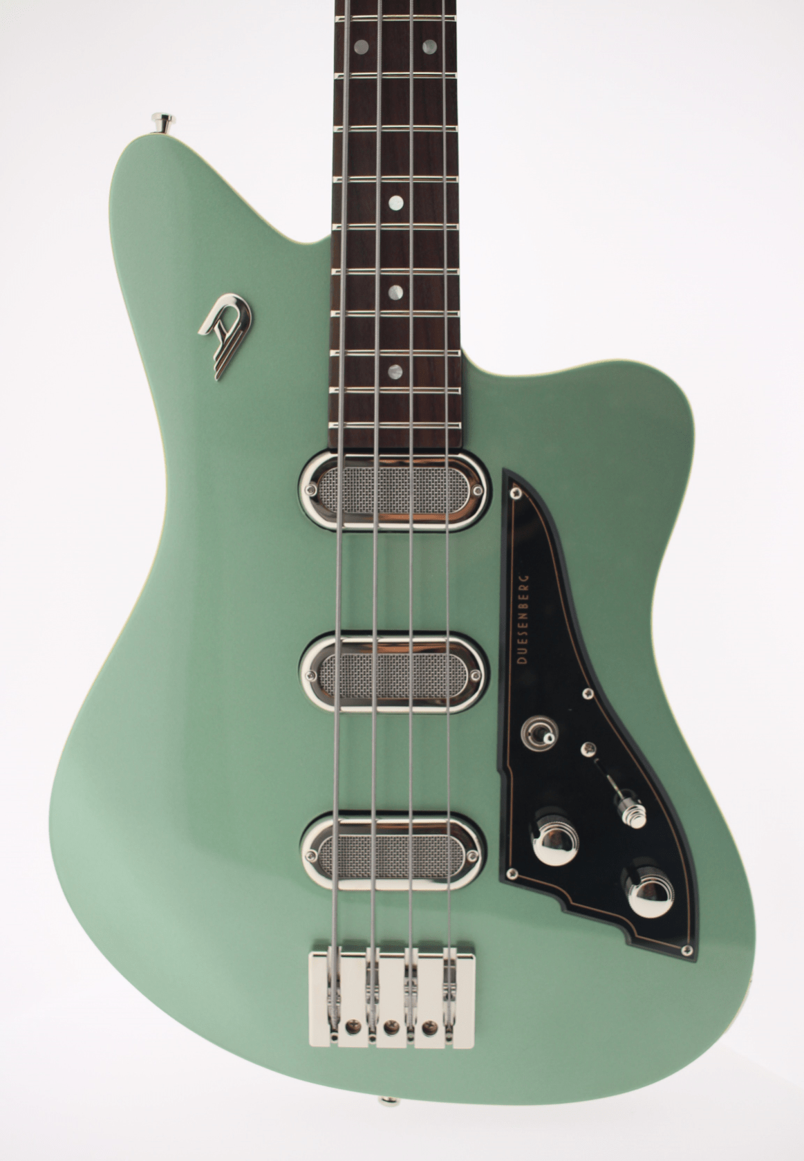 Duesenberg Triton Long-Scale Bass - Catalina Harbor Green – body and pickups detail